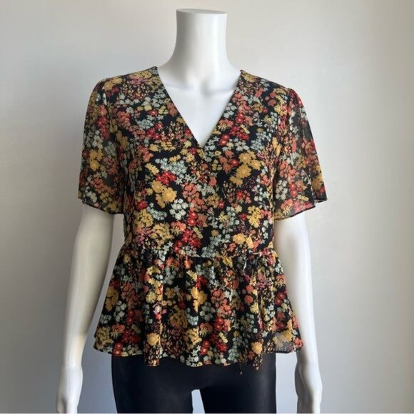 Madewell Short Sleeve Peplum Wrap Top - XS - Picture 2 of 7